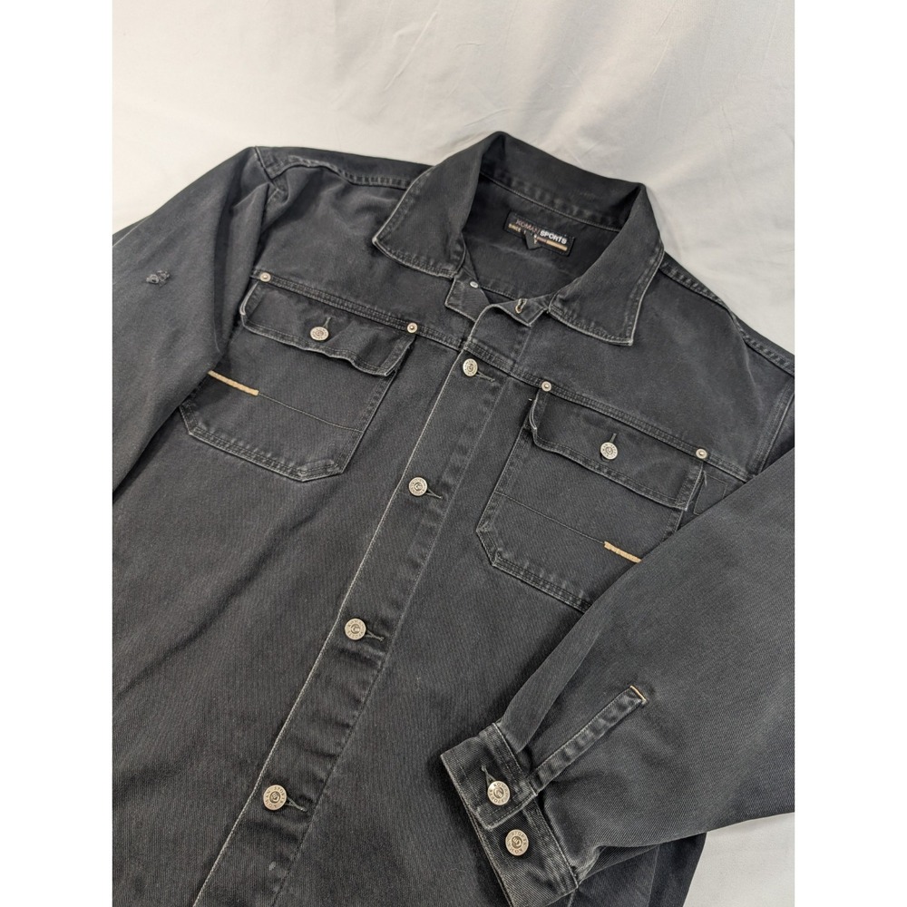 VTG Y2K Streetwear Style Jean Jacket Men's‎ 2XL Black Gray Koman 2000 Raw Denim